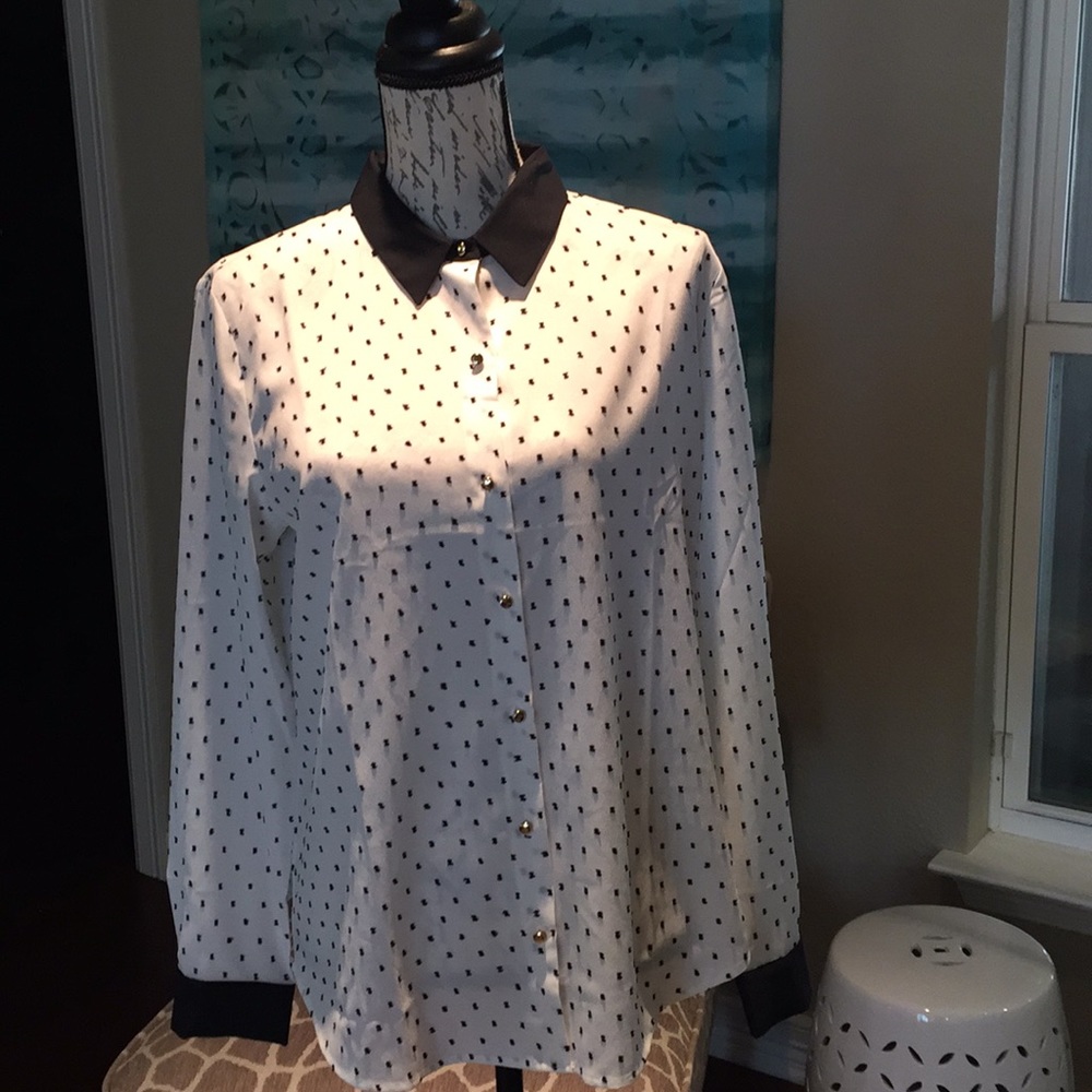 Ann Taylor Long Sleeve 👚 Blouse Black and White